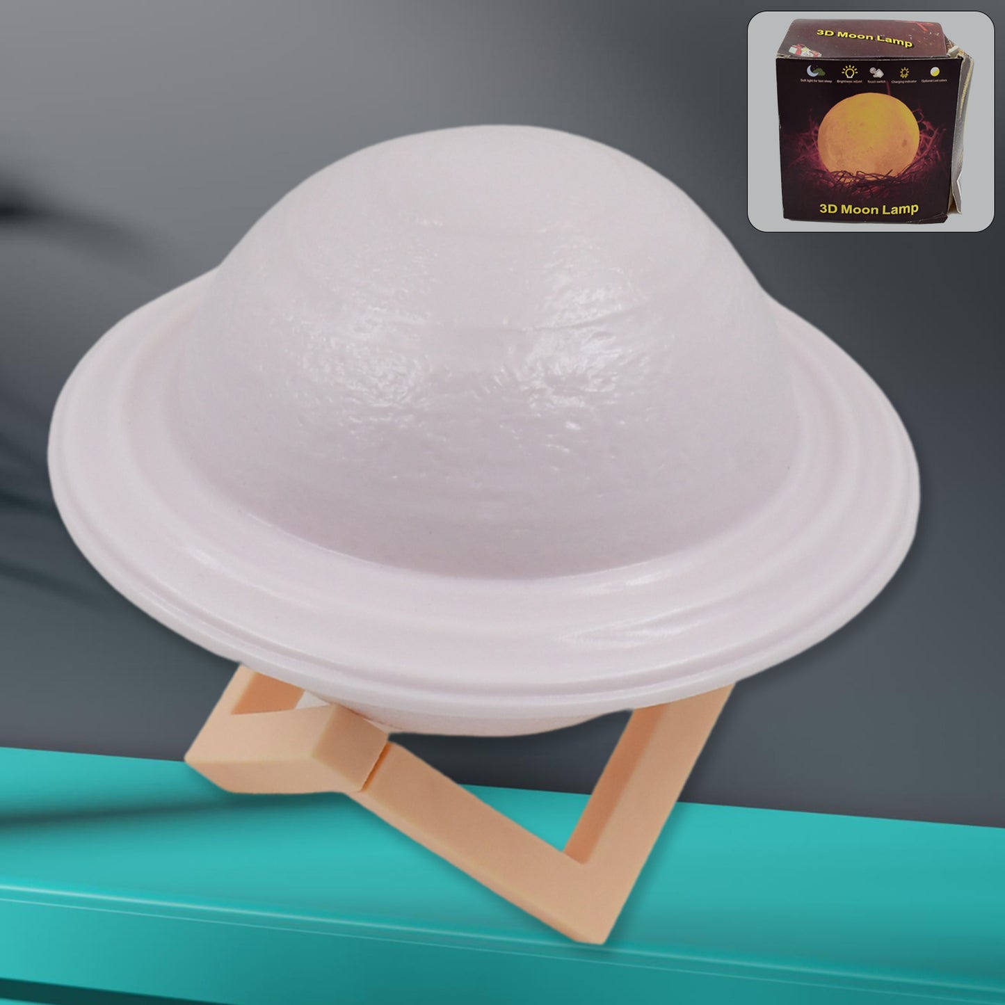 3d Saturn Lamp Home Decoration Bedside Night Light With Base (1 Pc  Multicolor) - Happy Price - Image 2