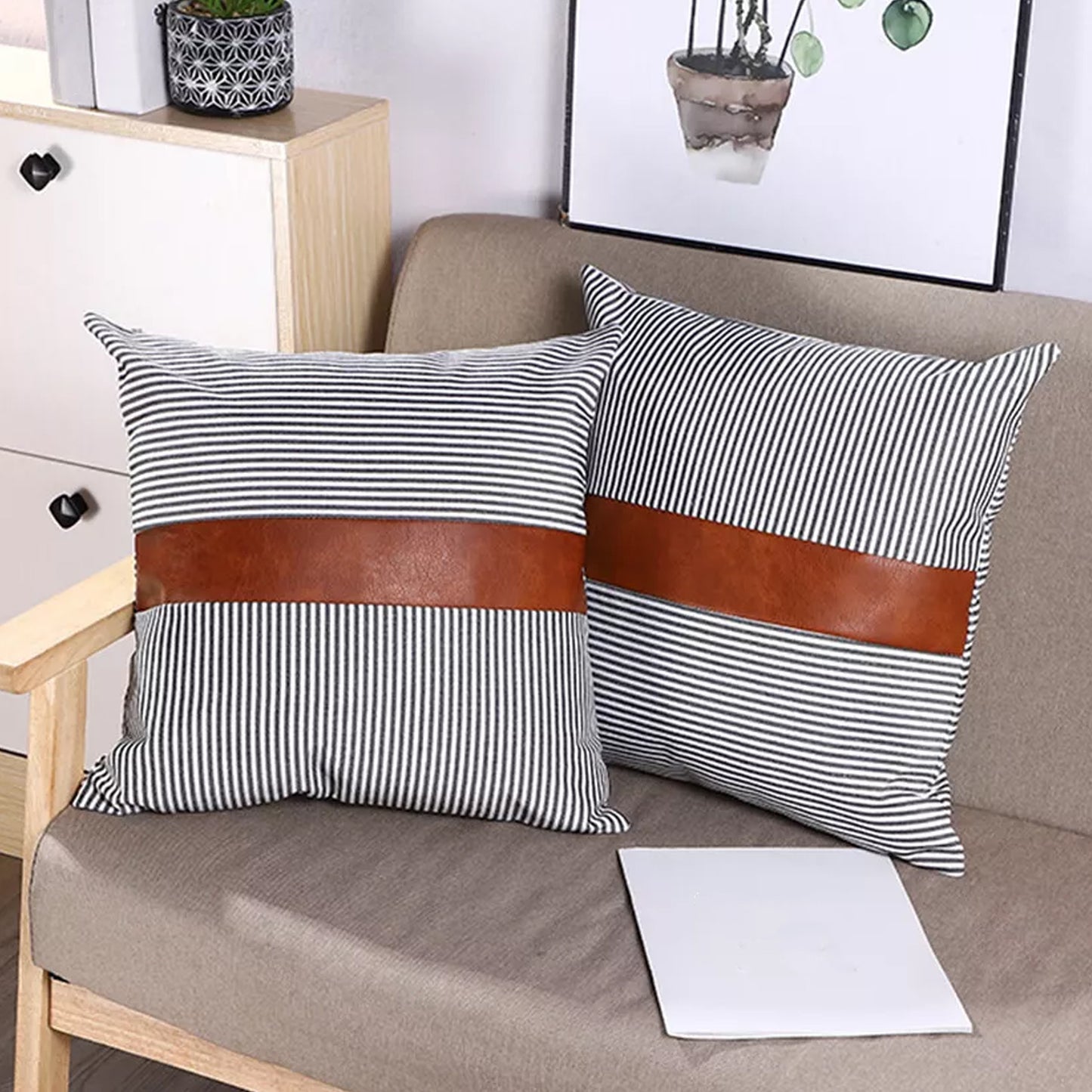 Pillow Covers Leather  Cotton Cushion Covers (20  20 Inch  1 Pair  2 Pc) - Happy Price - Image 2