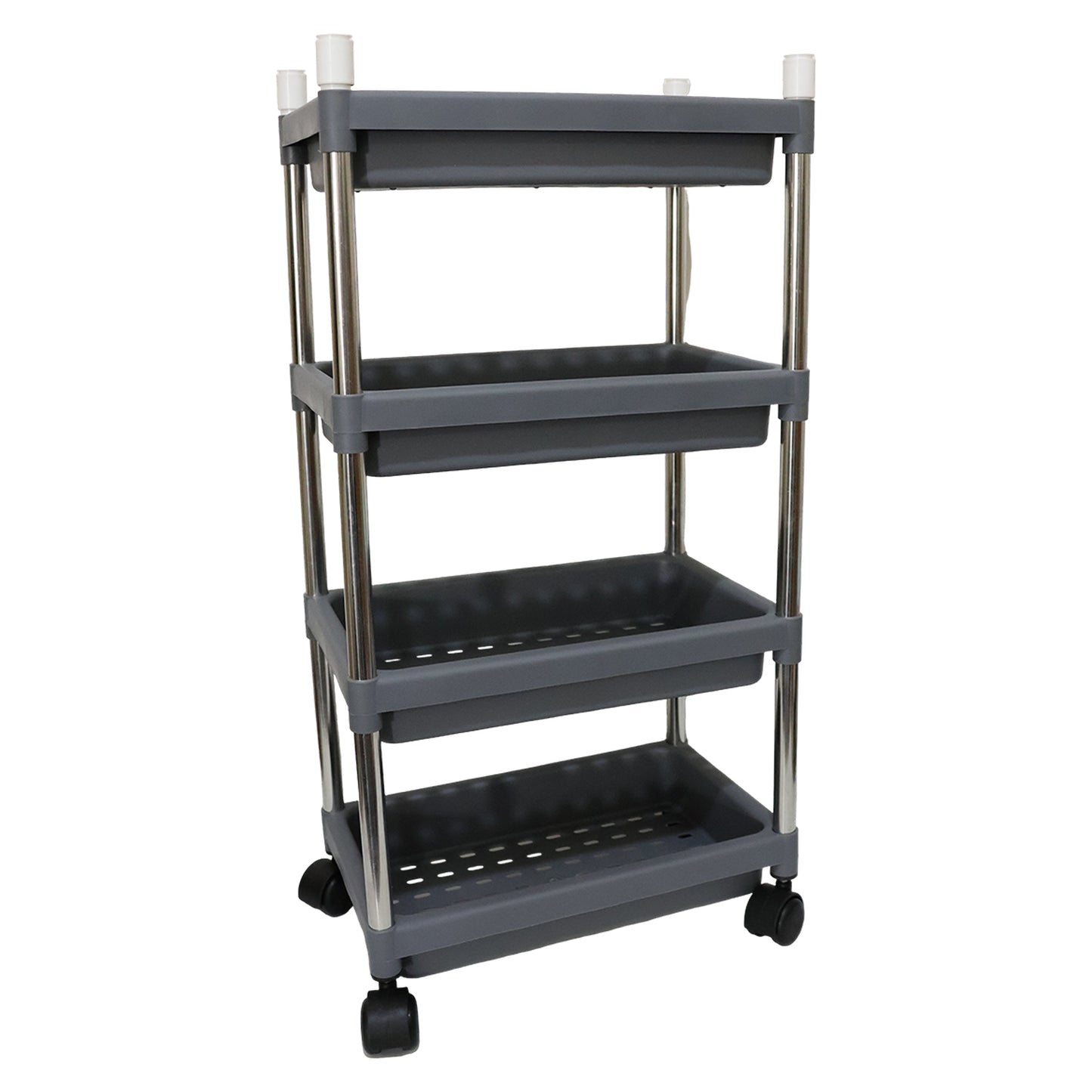4-Tier Rolling Storage Cart with Wheels - Stainless Steel Frame Organizer - Happy Price - Image 2