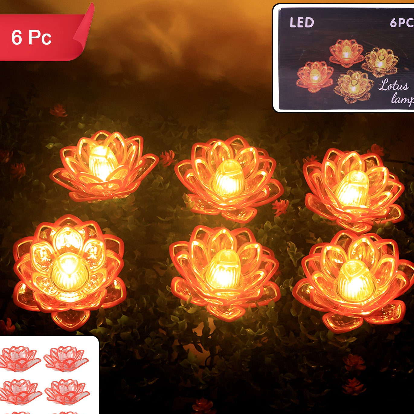Set of 6 Lotus Shaped LED Flameless Decorative Candles for Home & Festive Decor - Happy Price - Image 1
