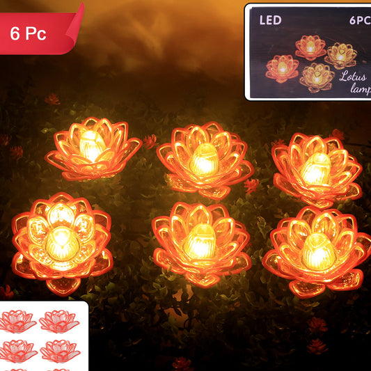 Set of 6 Lotus Shaped LED Flameless Decorative Candles for Home & Festive Decor - Happy Price - Image 1