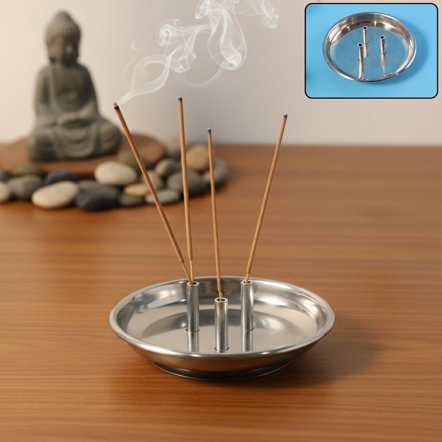 Stainless Steel Agarbatti Stand with 3 Stick Holder & Ash Catcher - 1 Pc - Happy Price - Image 2