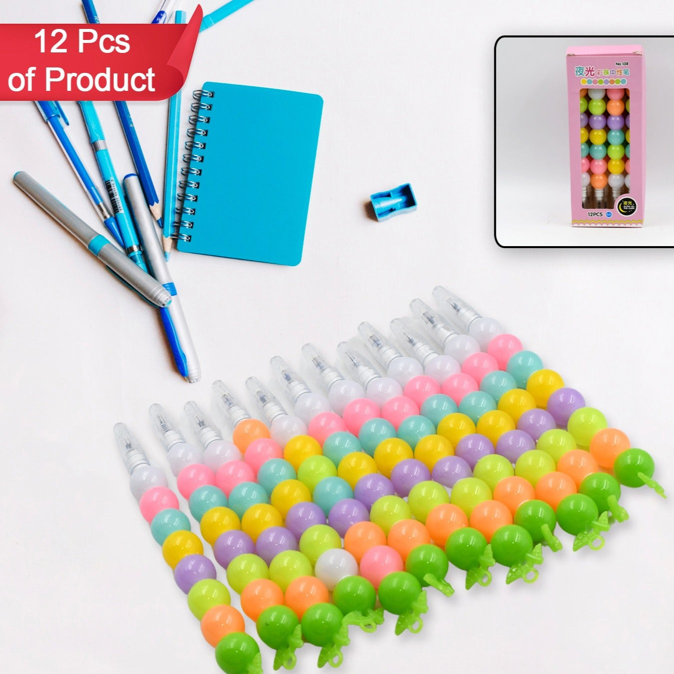 Stylish Pearls Pen Plastic Moti Non-sharpening Design Pen Multicolor Pearls Moti Gel Pen Fancy Designer Attractive Gel Pen For Kids Pack Of (12 Pc Set ) - Happy Price - Image 1