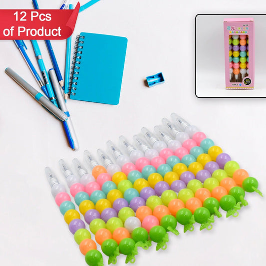 Stylish Pearls Pen Plastic Moti Non-sharpening Design Pen Multicolor Pearls Moti Gel Pen Fancy Designer Attractive Gel Pen For Kids Pack Of (12 Pc Set ) - Happy Price - Image 1