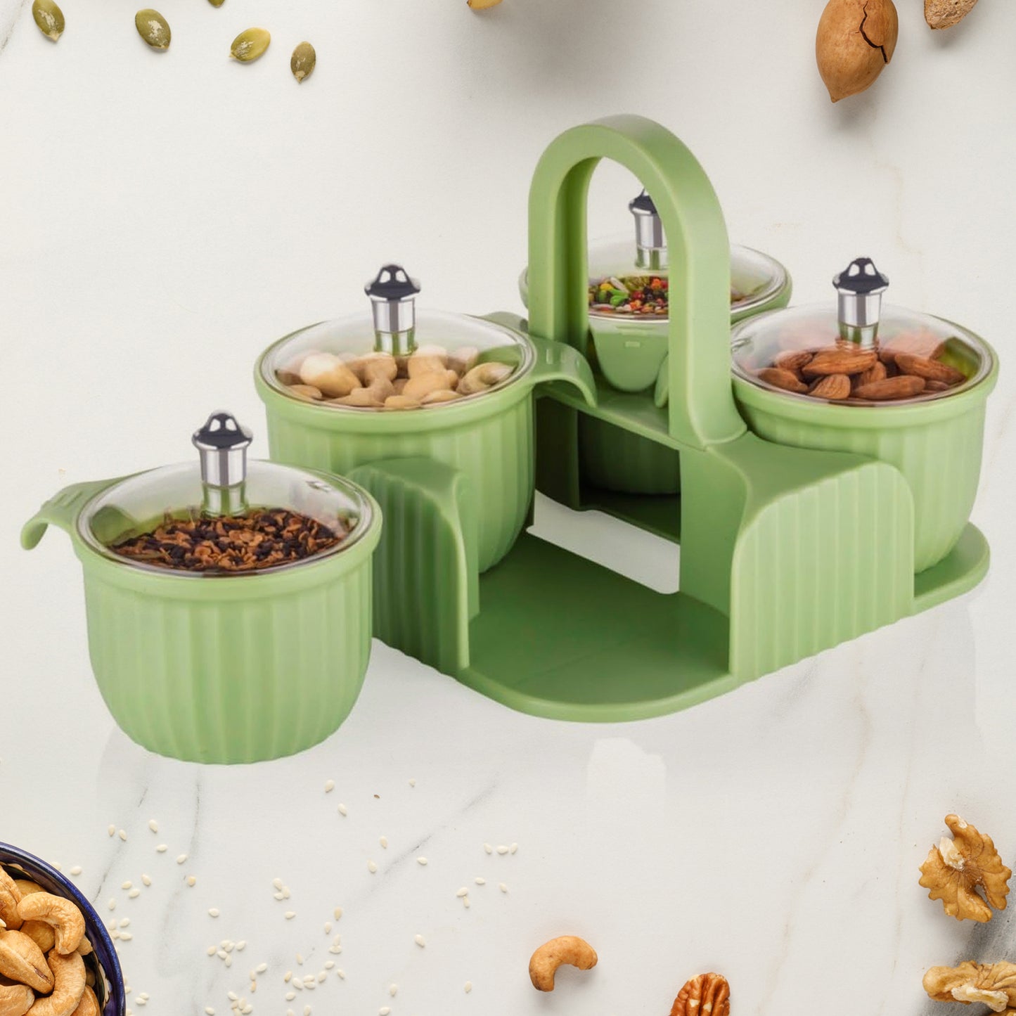 Multipurpose Jar Dryfruit Set  Candy Chocolate Snacks Storage Jar Masala Jar  For Home And Kitchen Airtight Dry Fruit Plastic Storage Container Tray Set With Lid  4 Serving Jar Container For Sweetschipscookies(4 Pc Set) - Happy Price - Image 3