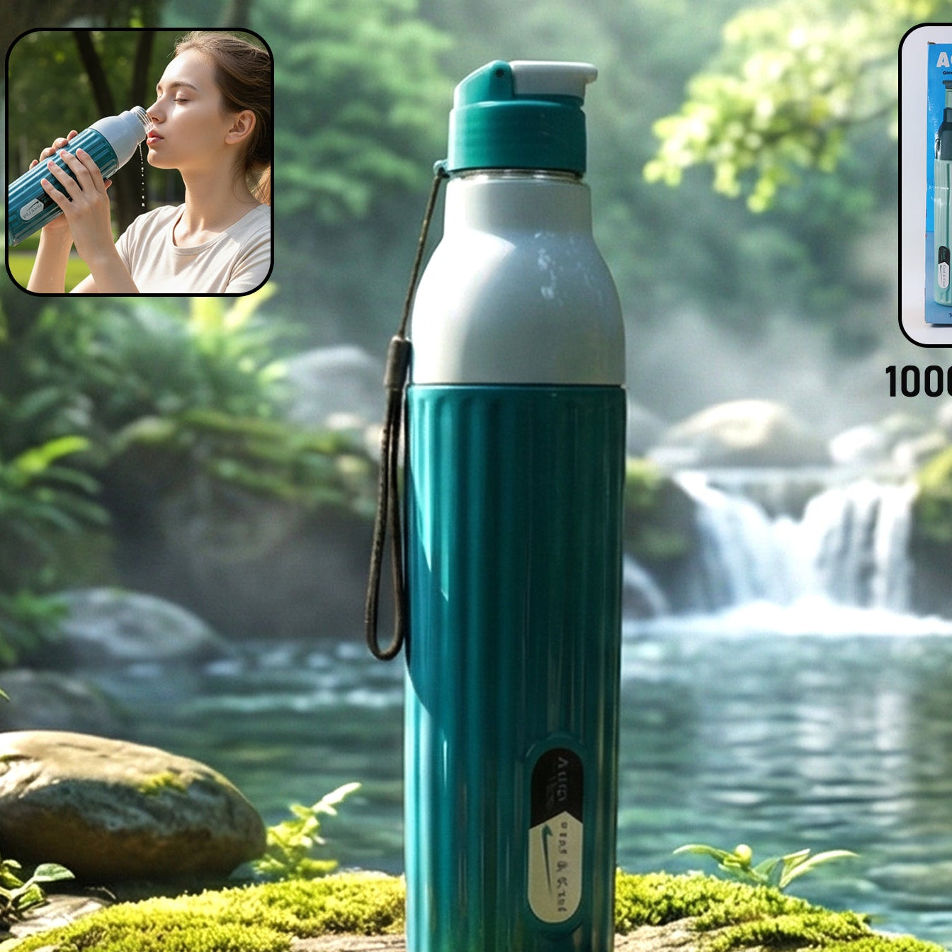 1000 ML Sports Sipper Water Bottle with Flip Lock Cap & Strap - Leakproof Hydration - Happy Price - Image 1