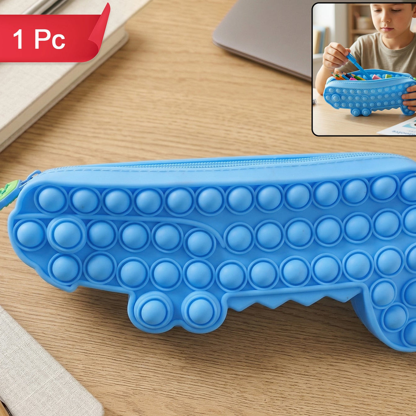 Cartoon Crocodile Pop It Pencil Pouch (1 Pc) - Silicone Fidget Stationery Organizer - Great Price - Image 1