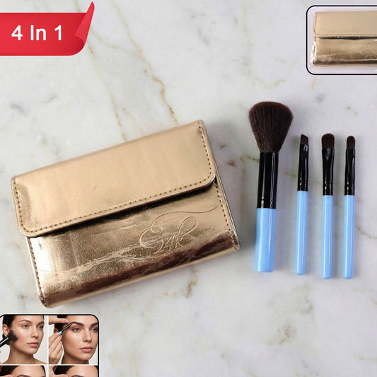 4-in-1 Makeup Brush Set with Pouch - Compact Face & Eye Brushes - Happy Price - Image 1