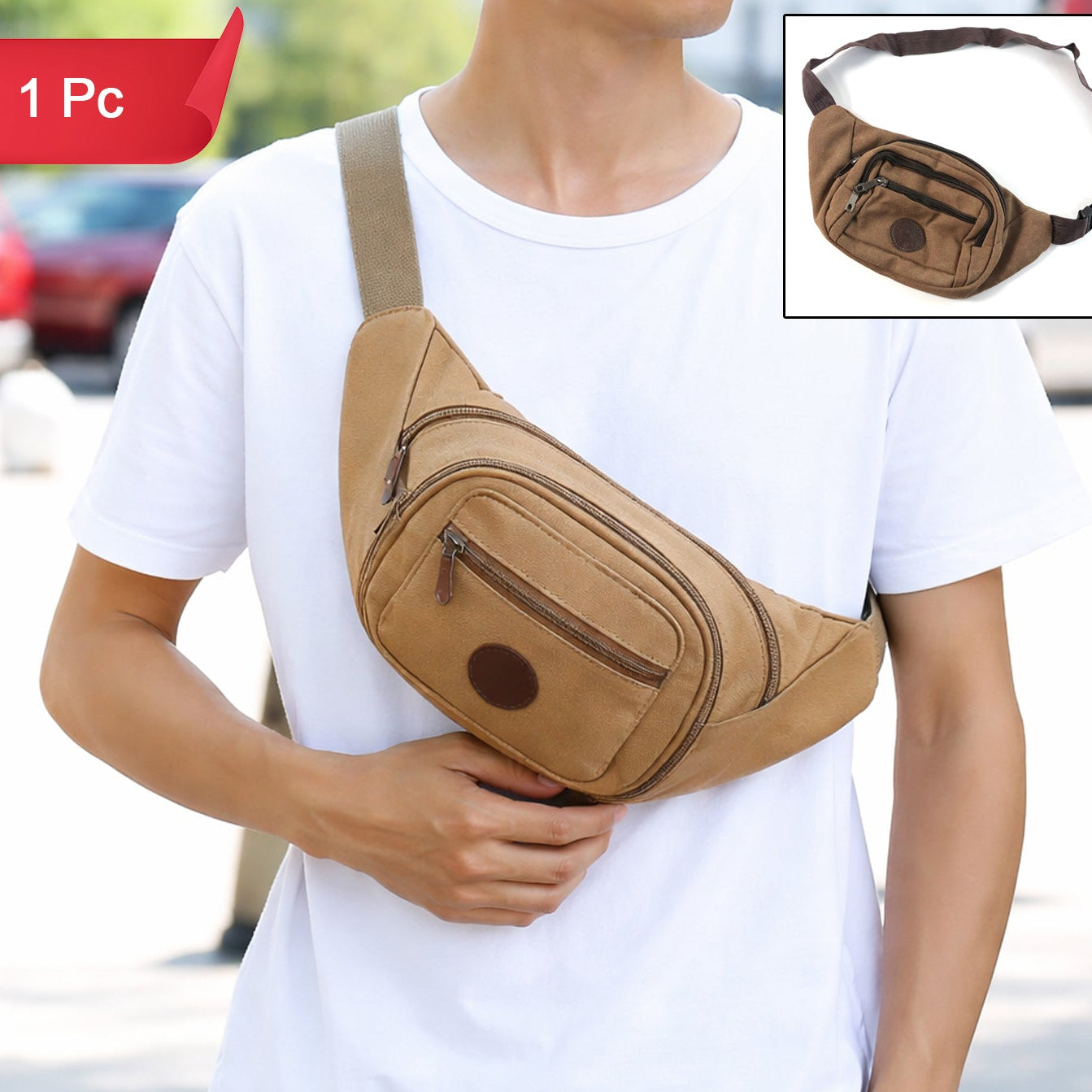 Canvas Waist Bag for Men & Women (1 Pc) - Adjustable Sling Pouch - Happy Price - Image 1