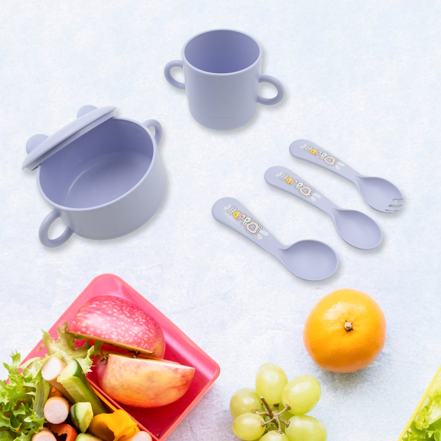 Baby Feeding Set For Kids And Toddlerschildren Children Dinnerware Set - Bamboo Fibre Feeding Set For Kids Cartoon Design Plate Cup Spoon Fork And Chopsticks Tableware Cutlery For Kids Microwave  Dishwasher Safe (7 Pcs Set) - Happy Price - Image 4
