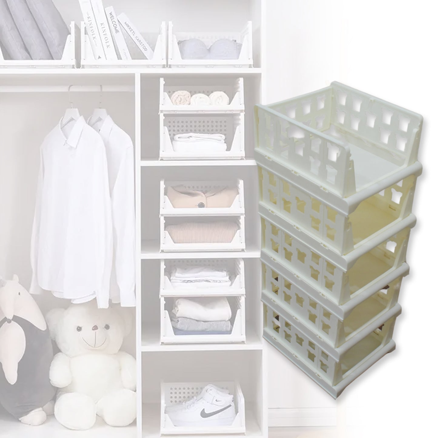 5 Layer Stackable Multifunctional Storagefor Clothes Foldable Drawer Shelf Basket Utility Cart Rack Storage Organizer Cart For Kitchen Pantry Closet Bedroom Bathroom Laundry (5 Layer 1 Pc) - Happy Price - Image 5