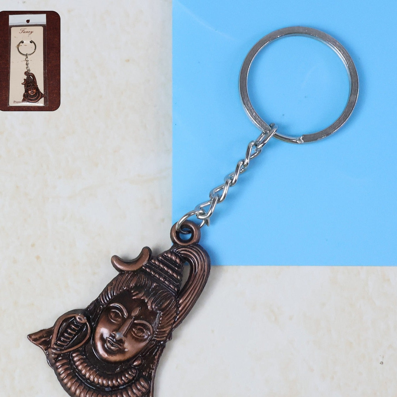 Lord Shiva Face Antique Metal Keychain (1 Pc) - Happy Price - Image 1