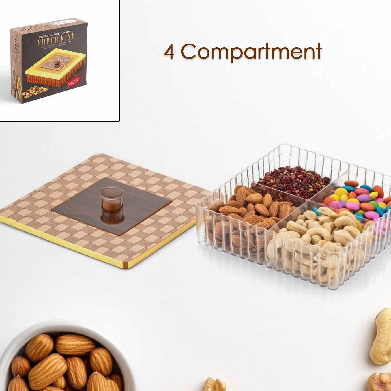Super King Exclusive 4 Compartment Dry Fruit Box - Airtight Plastic Container (1 Pc) - Happy Price - Image 1