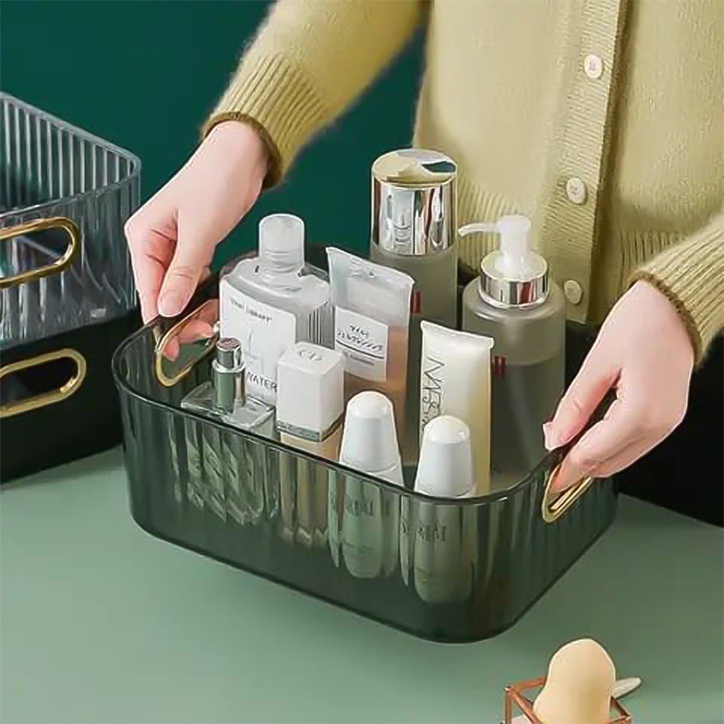 Premium Ribbed Transparent Storage Basket With Gold Handle  Multipurpose Kitchen Amp Home Organizer Box - Happy Price - Image 4