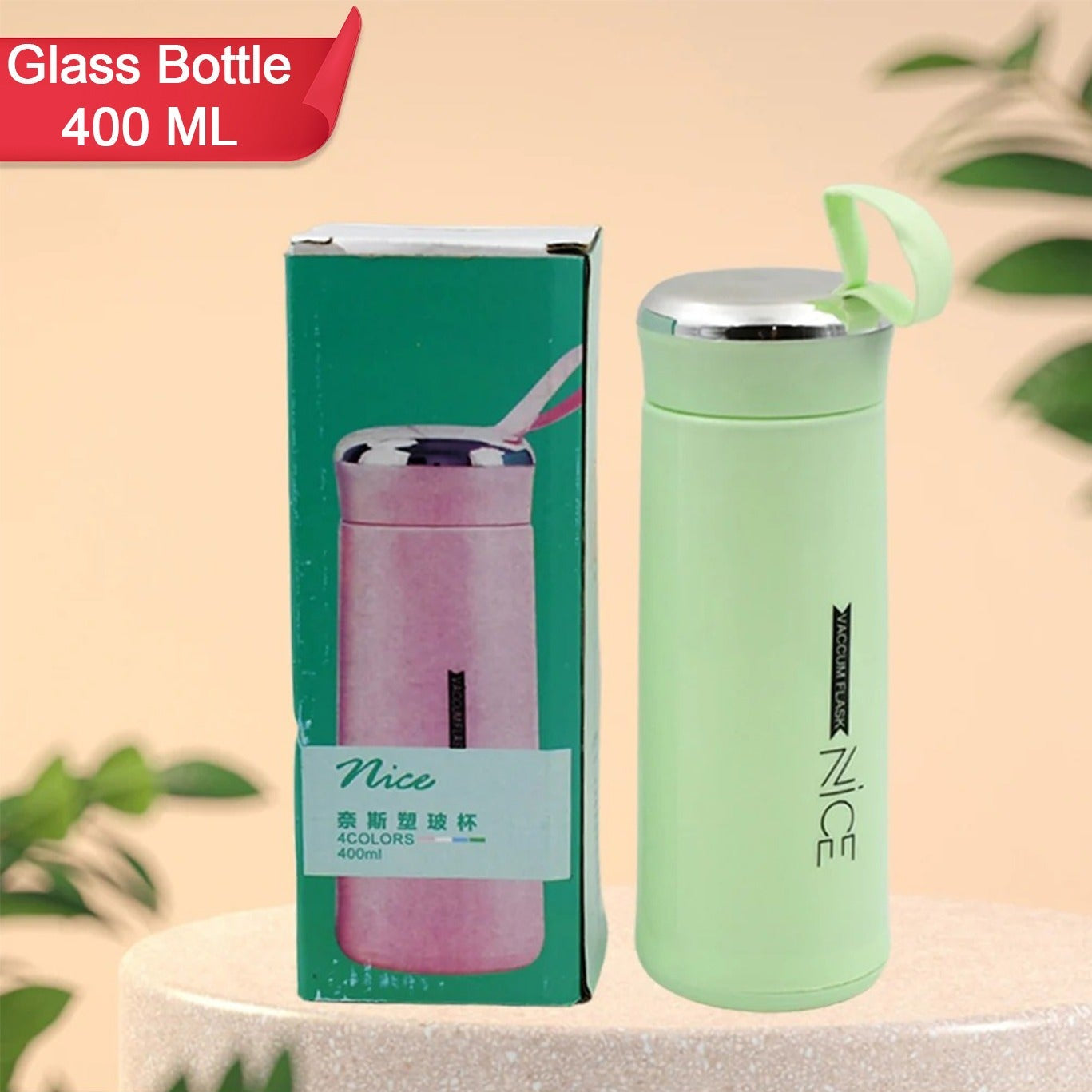 400ml Glass Water Bottle - Leak-Proof, Heat-Resistant for Gym & Kids (1 Pc, Light Green) - Happy Price - Image 1
