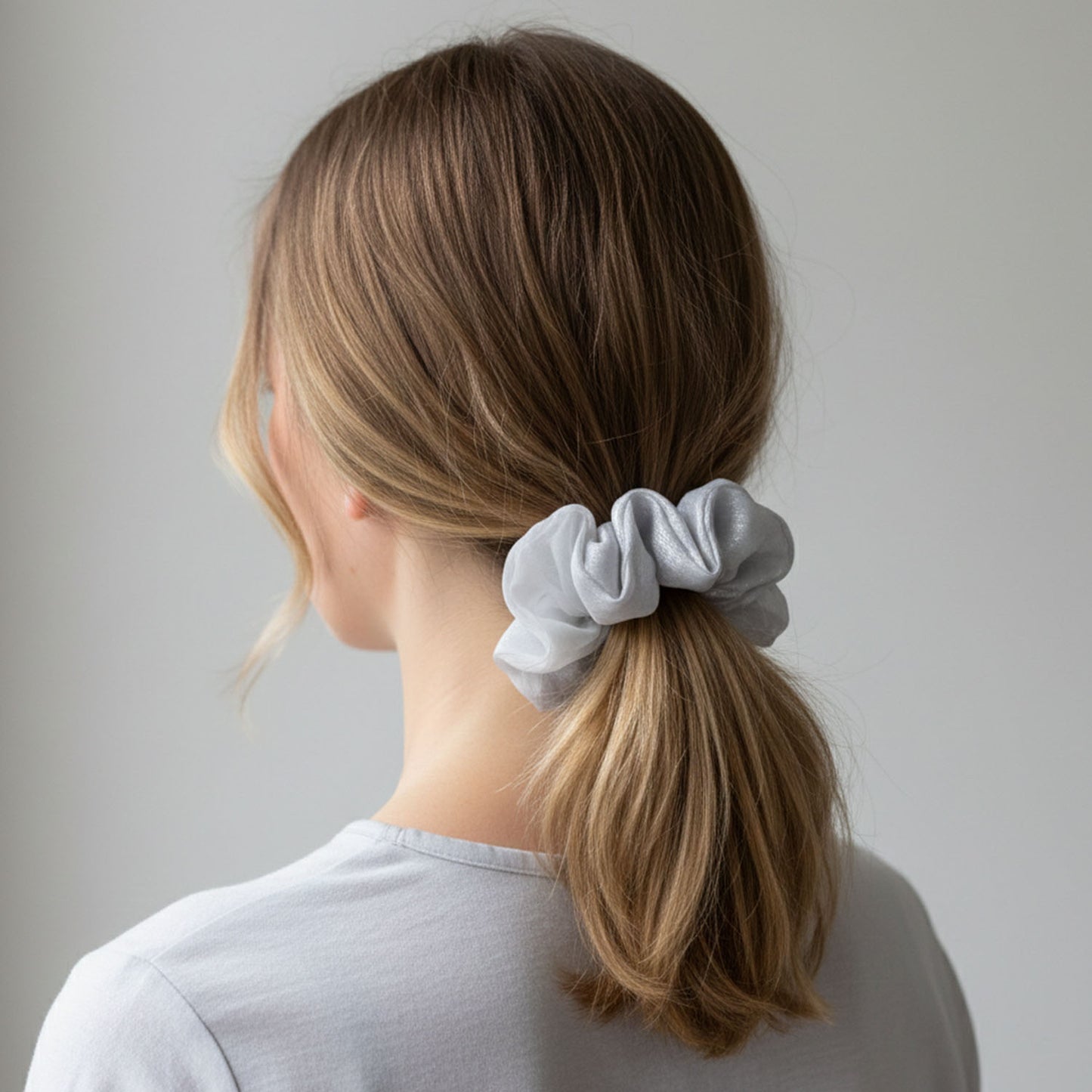 Dual-Tone Satin Mesh Hair Scrunchie (1 Pc) - Happy Price - Image 3