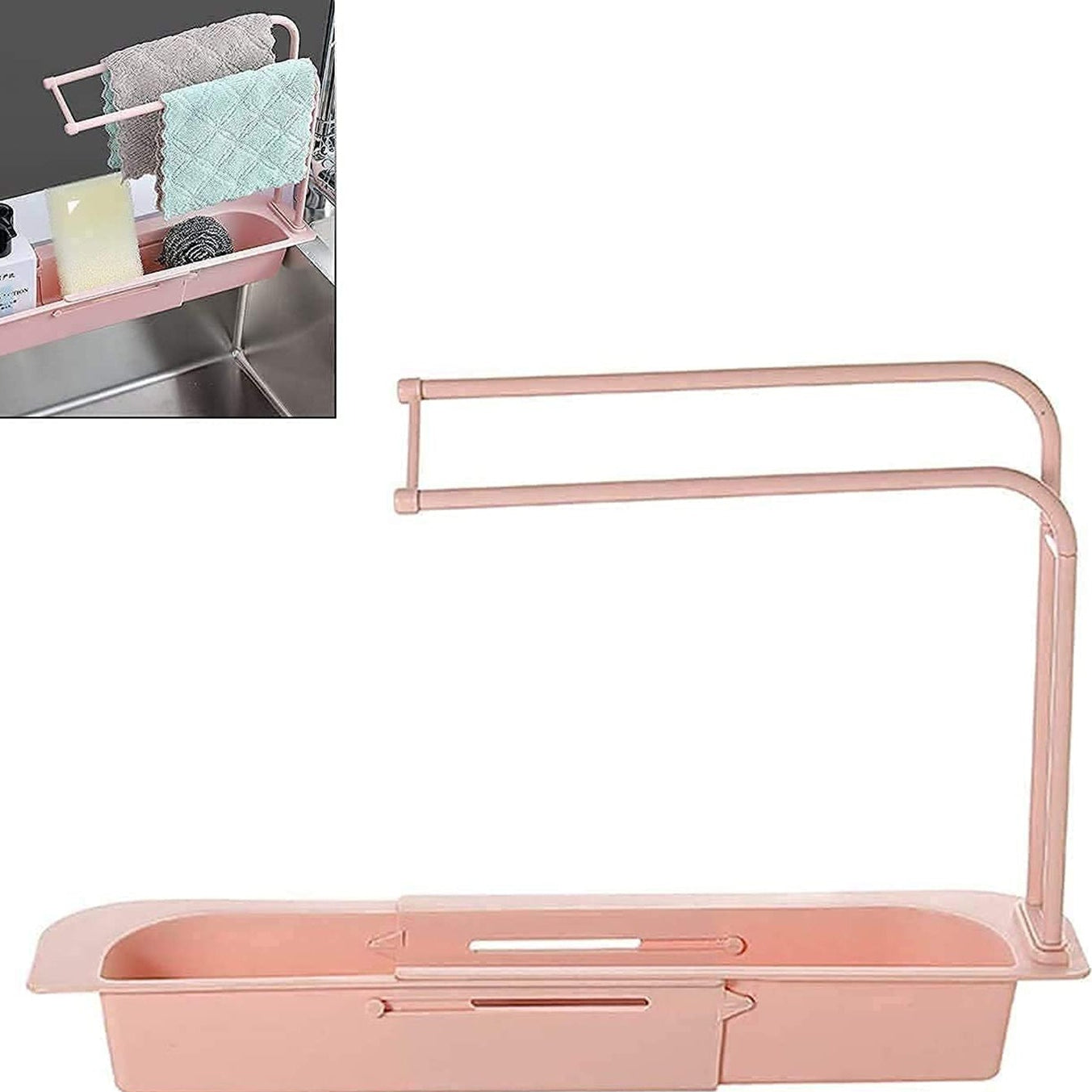 Over-sink Expandable Sink Caddy With Dual Towel Bar  Drip Tray