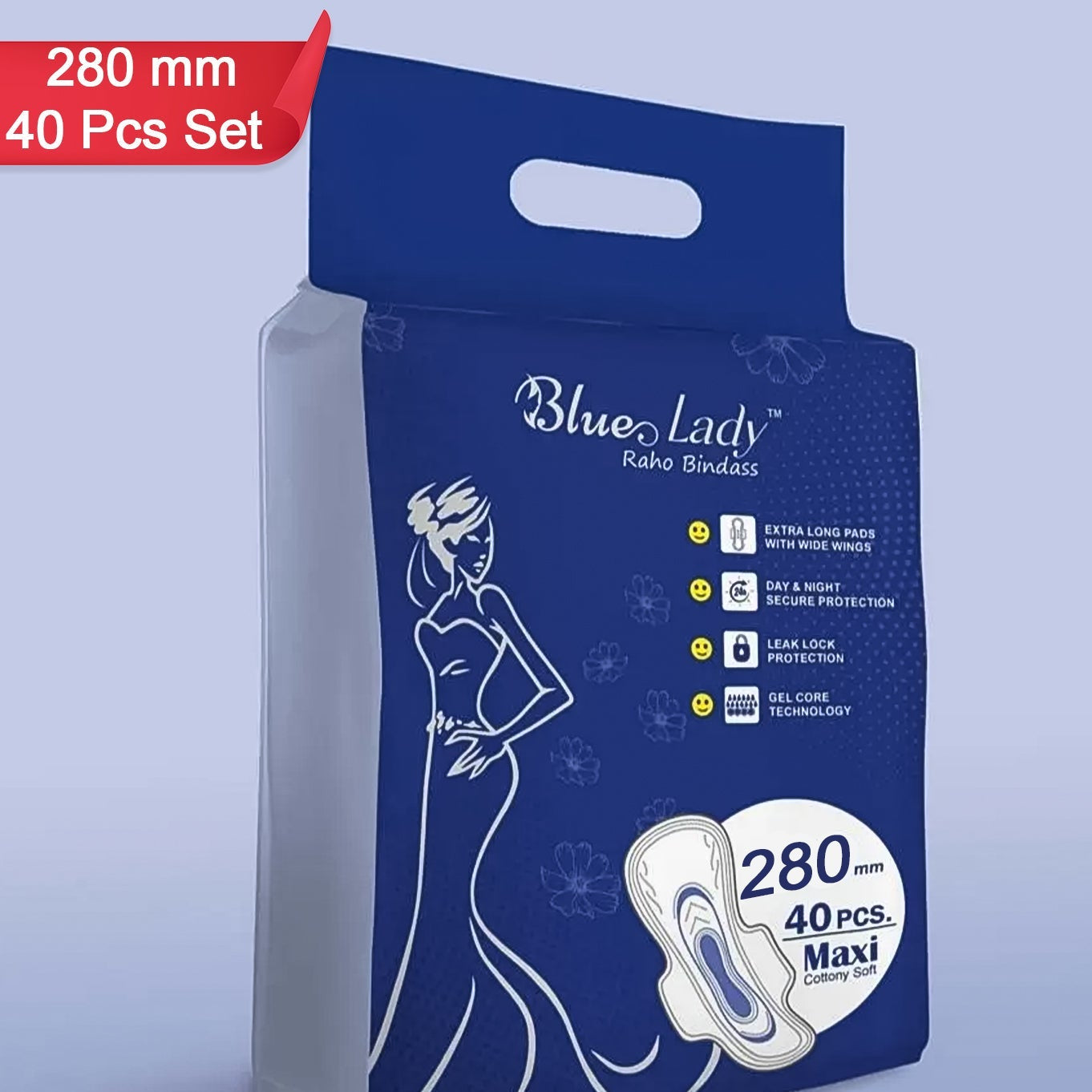 Blue Lady Extra Long Pads With Wides Wings Sanitary Pads  280 Mm 40-pack - Happy Price - Image 1