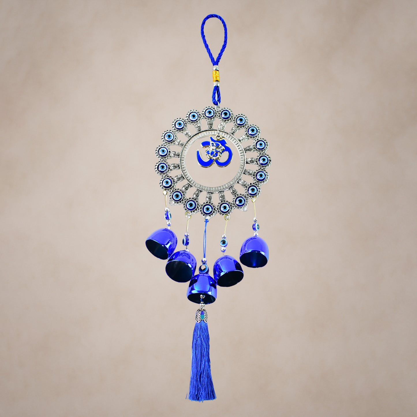 Decorative OM Evil Eye Wind Chime with Blue Bells - 1 Pc - Happy Price - Image 4