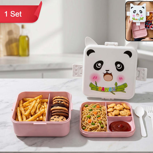 Panda Design Kids Lunch Box With Separate Compartments (1set)