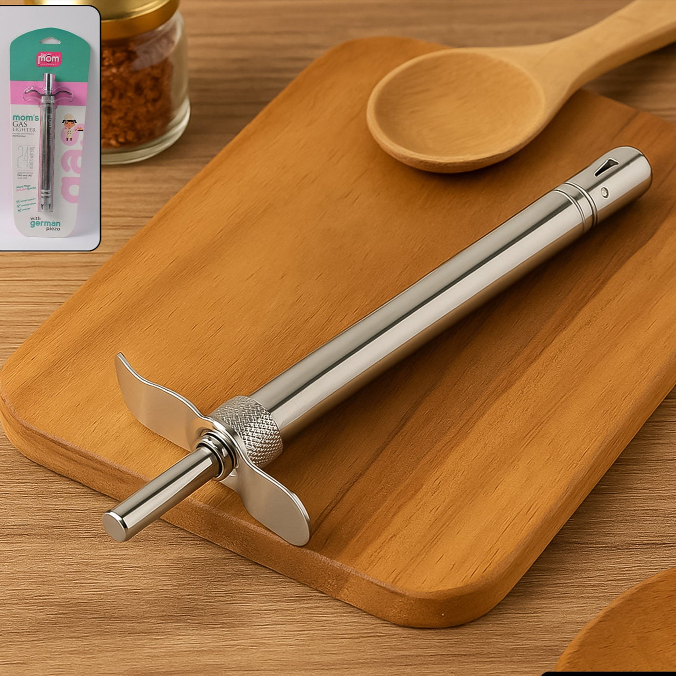 Durable Stainless Steel Gas Lighter with German Piezo Ignition - Battery-Free for LPG/PNG Stoves - Happy Price - Image 1