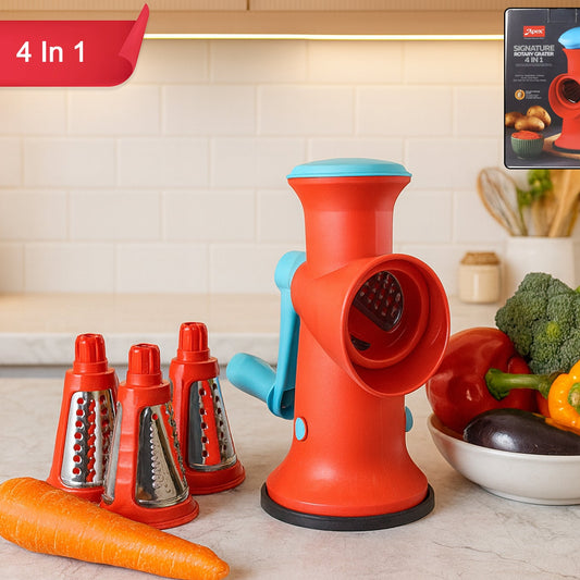 4-in-1 Rotary Grater with Interchangeable Drums - Manual Kitchen Slicer & Shredder - Happy Price - Image 1