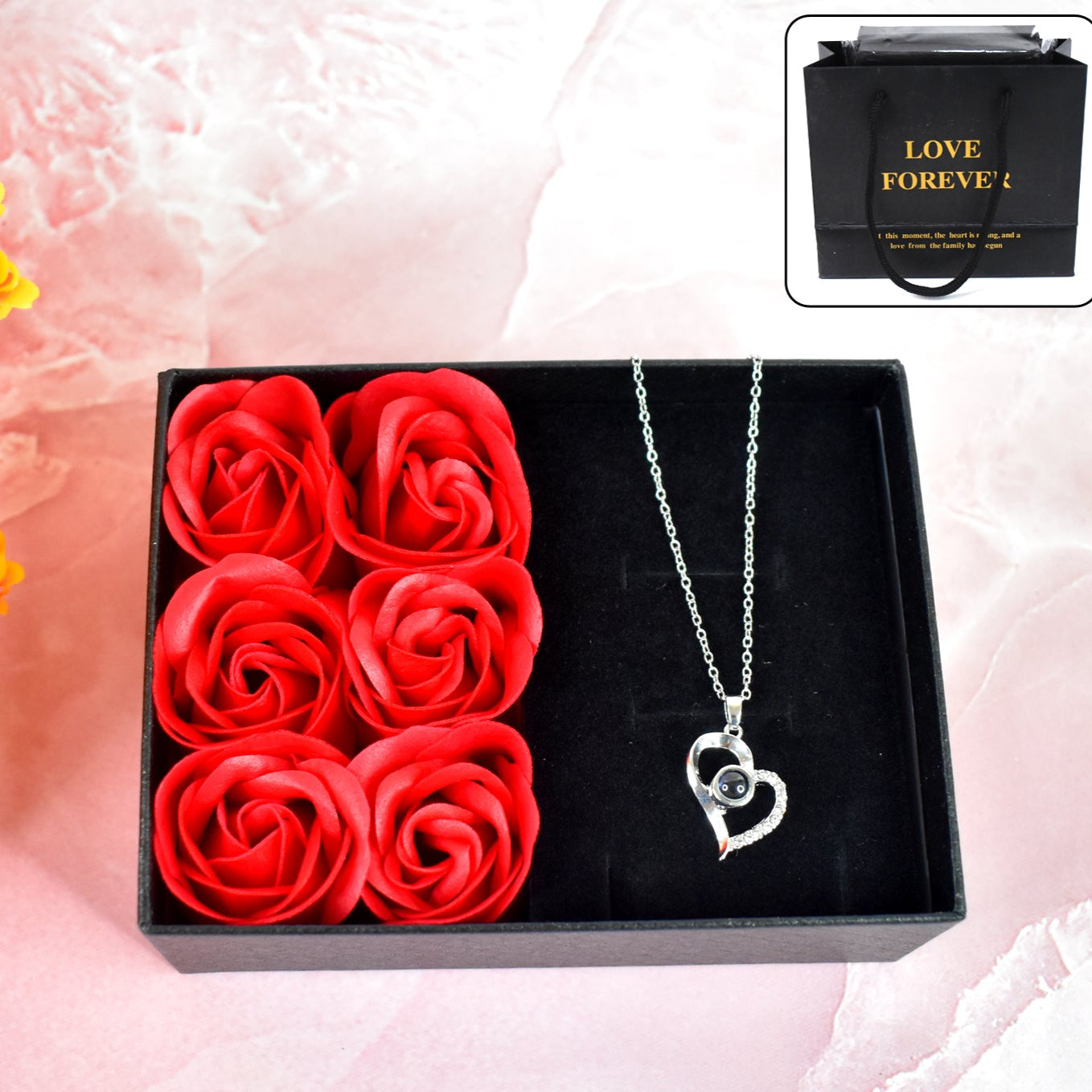 Rose Flower Gift Box Handmade Eternal Rose With I Love You Necklace Valentines Day - Happy Price - Image 1