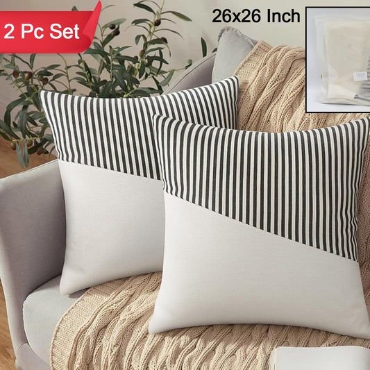 Decorative Pillow Covers Cushion Cases Soft Cotton (26  26 Inch  1 Pair  2 Pc) - Happy Price - Image 1