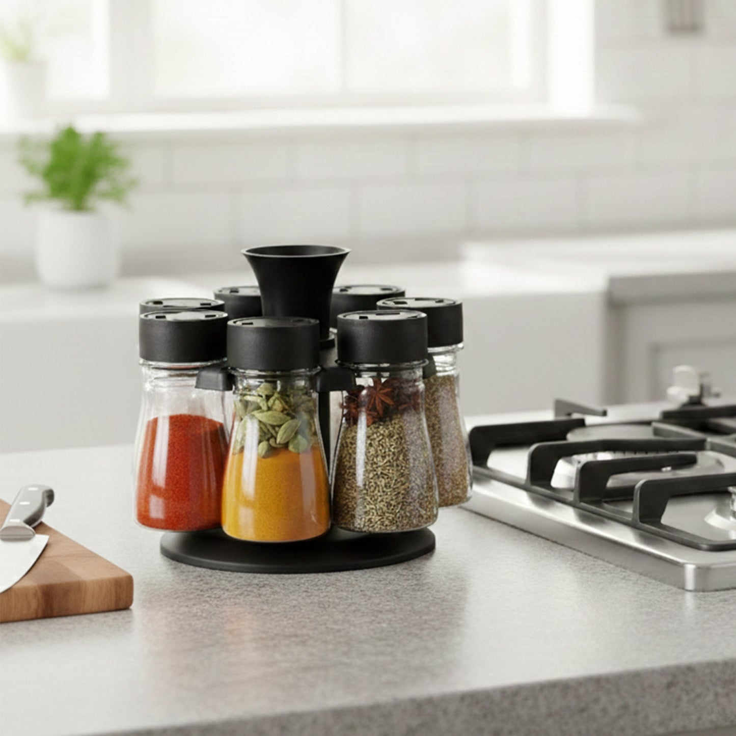 8 Jar Revolving Spice Rack Organizer with Rotating Stand for Kitchen - Happy Price - Image 3