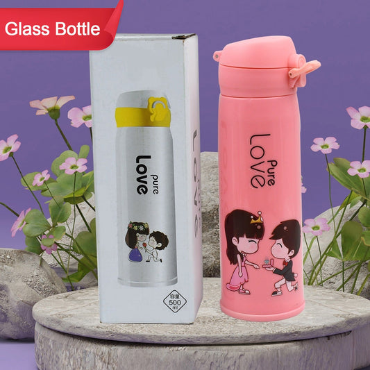 Pure Love Outdoor Sport Water Bottle 500ml Leak Proof Bpa-free For Travel Cold And Hot Water Glass Water Bottle With Daily Water Intake For Gym And Children Fridge For Home Office School (Moq - 80 Pc) - Happy Price - Image 1