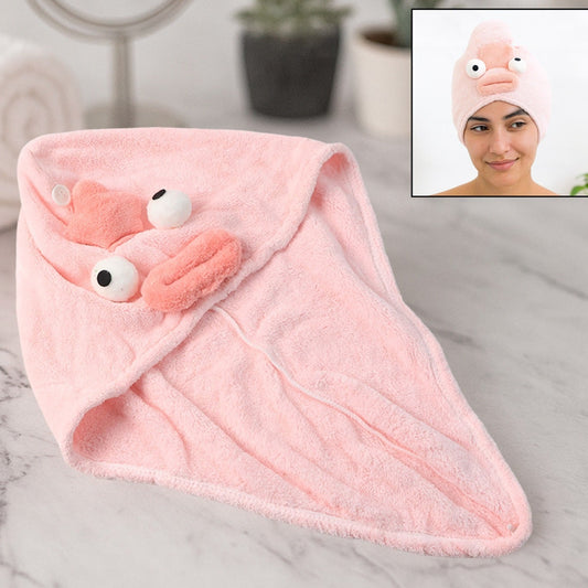 Soft Microfiber Cartoon Design Hair Drying Towel Wrap With Button Closure (1 Pc) - Happy Price - Image 1