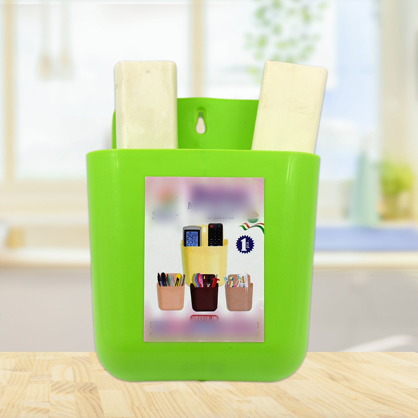 Multipurpose Wall Holder  Mobile Holder  Stationary Storage  Bathroom Accessories  Remote Holder  Makeup Brush Holder  Useful In Office Kitchen Drawing Room 2 Section Stand (1 Pc ) - Happy Price - Image 2