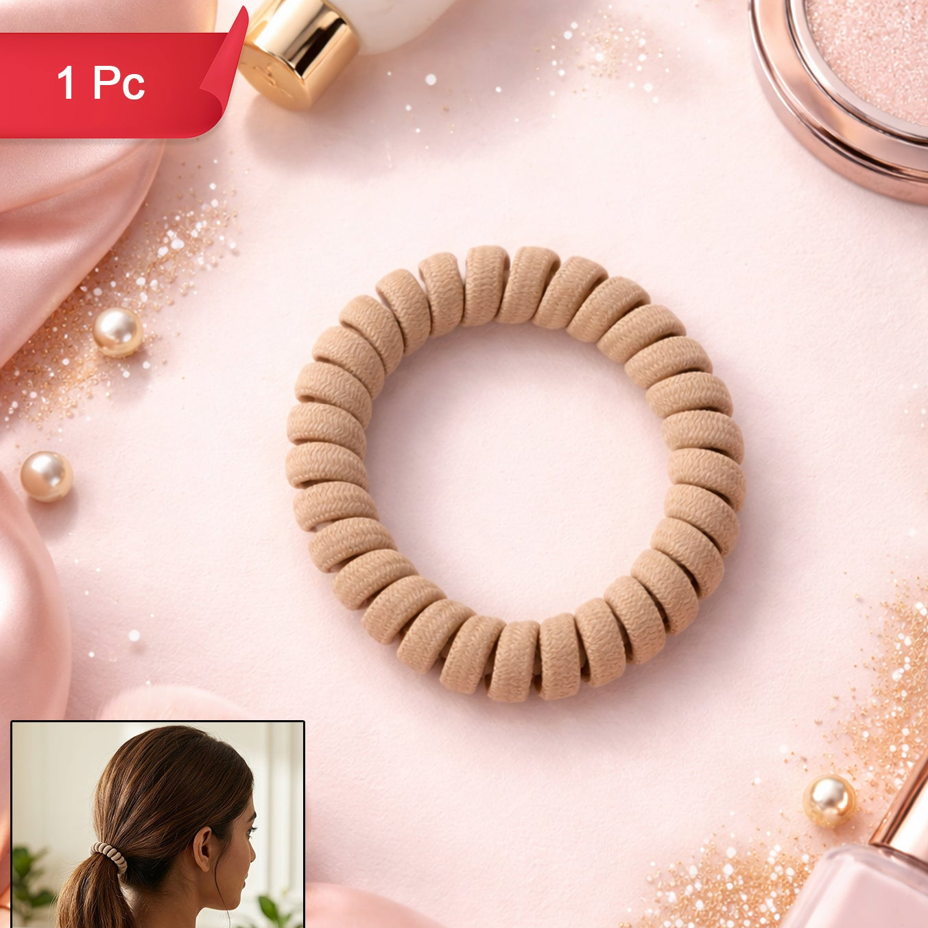 Soft Stretchable Telephone Wire Style Hair Bands Set (1 Pc)
