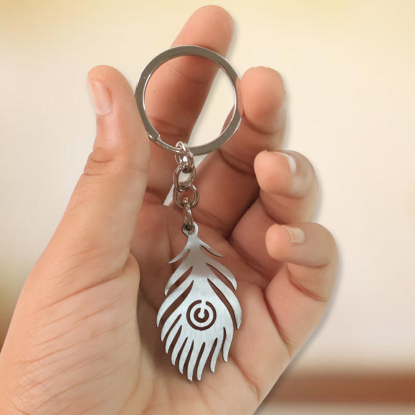Stylish Stainless Steel Peacock Feather Keychain (1 Pc) - Happy Price - Image 4