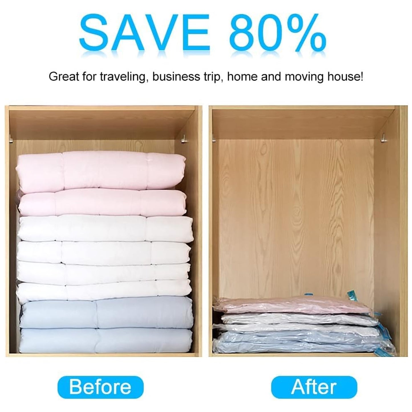 Vacuum Storage Bags With Suction Pump  Shirt Clips - Vacuum Bags - Big Capacity Vacuum Seal Bags For Travel Clothes Blankets Pillows Compression Bags  Space Saver Vacuum Storage Bags (5 Pcs Set) - Happy Price - Image 2