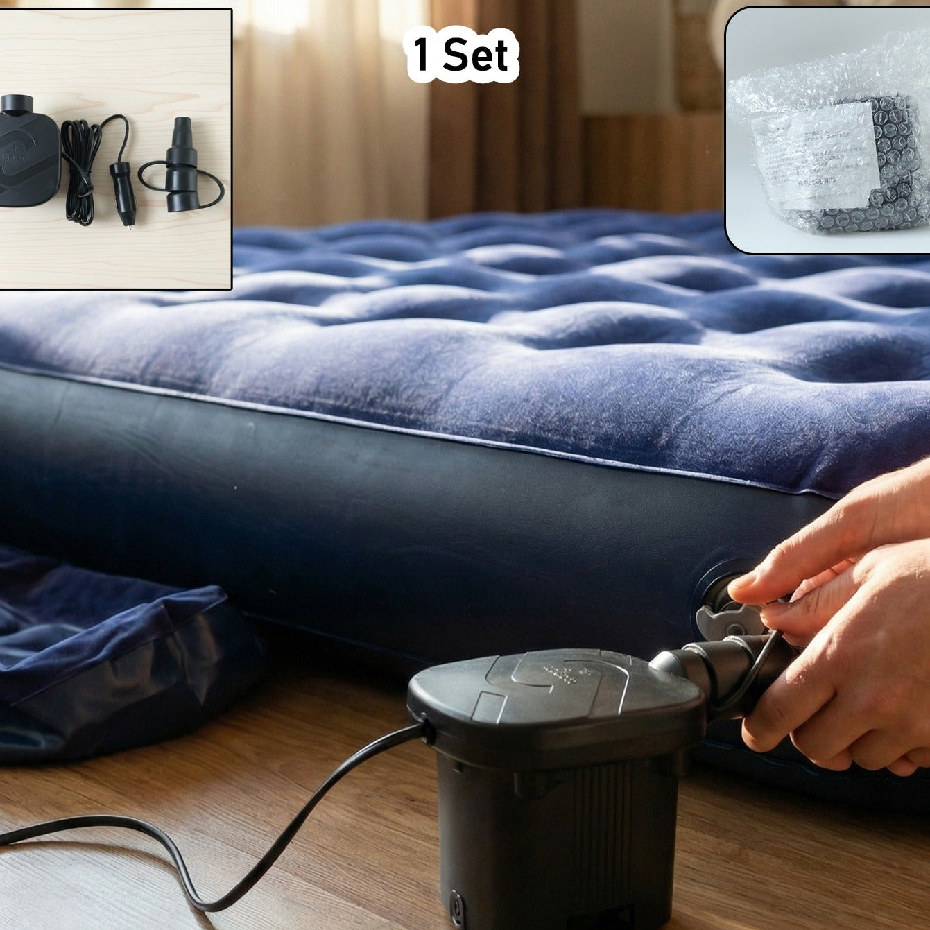 Portable Electric Air Pump Inflator Set With Car Charging Adapter (1 Set)