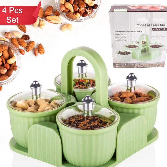 Multipurpose Jar Dryfruit Set  Candy Chocolate Snacks Storage Jar Masala Jar  For Home And Kitchen Airtight Dry Fruit Plastic Storage Container Tray Set With Lid  4 Serving Jar Container For Sweetschipscookies(4 Pc Set) - Happy Price - Image 1