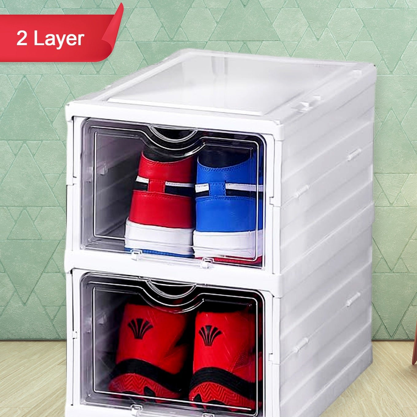 Stackable Multifunctional Storage For Clothes Foldable Drawer Shelf Basket Utility Cart Rack Storage Organizer Cart For Kitchen Pantry Closet Bedroom Bathroom Laundry (2 Layer 1 Pc) - Happy Price - Image 1