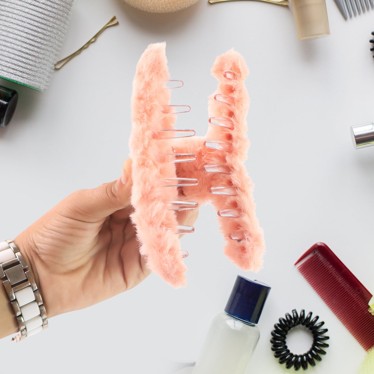 Premium Soft Fur Coated Hair Clutcher Clip Set (12 Pc) - Happy Price - Image 5