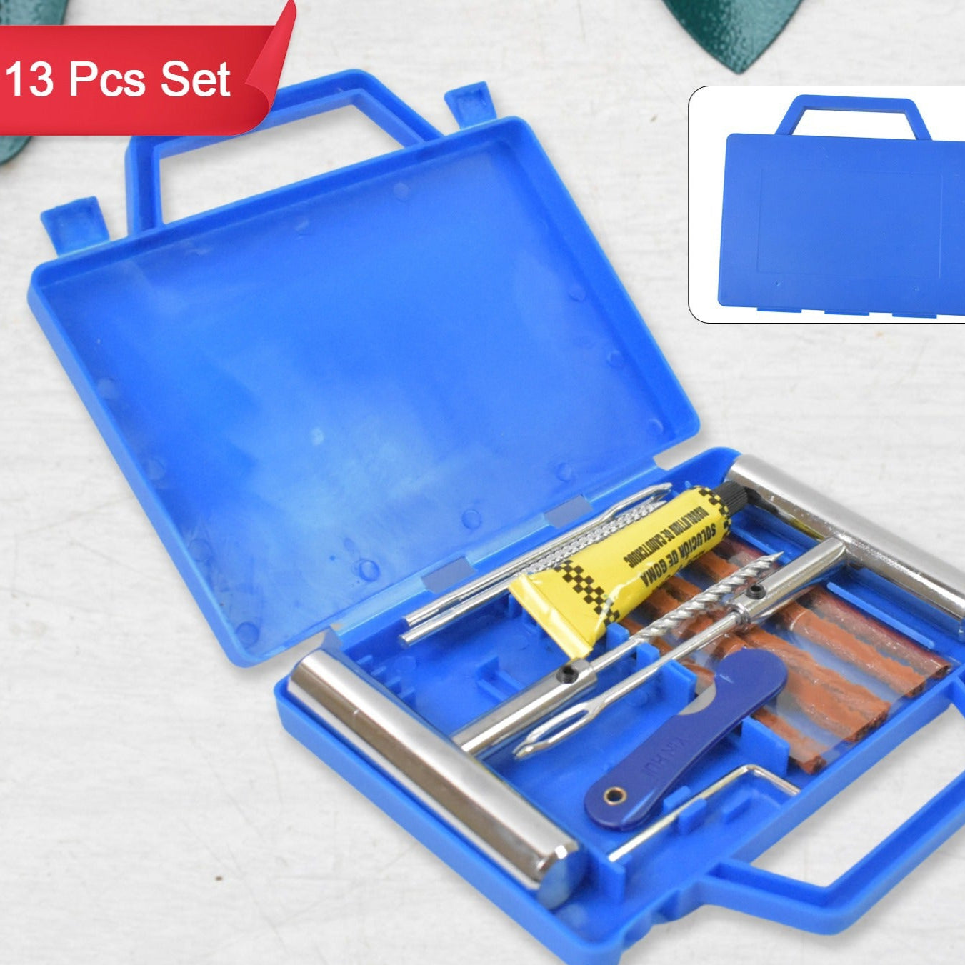Portable Tire Repair Kit Tyre Repairing Tool Set With Box (13 Pcs Set) - Happy Price - Image 1