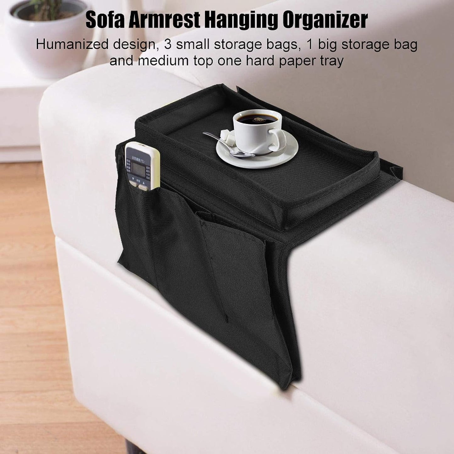 Sofa Arm Rest Hanging Storage Bag Storage Bag For Sofa Ideal For Sorting Magazines Ipad Books (Black) - Happy Price - Image 3
