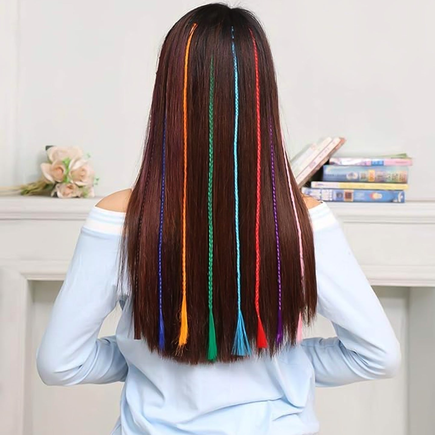 Colourful Braided Hair Streaks for Girls - 6 Pc Clip-In Extension Set - Happy Price - Image 3