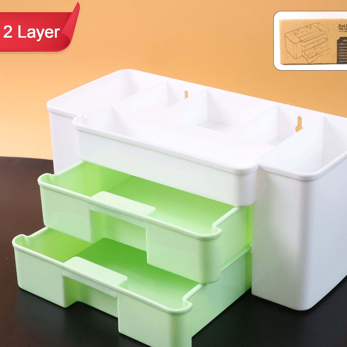 2-Layer Desktop Organizer with Drawers & Compartments - 1 Pc - Happy Price - Image 1