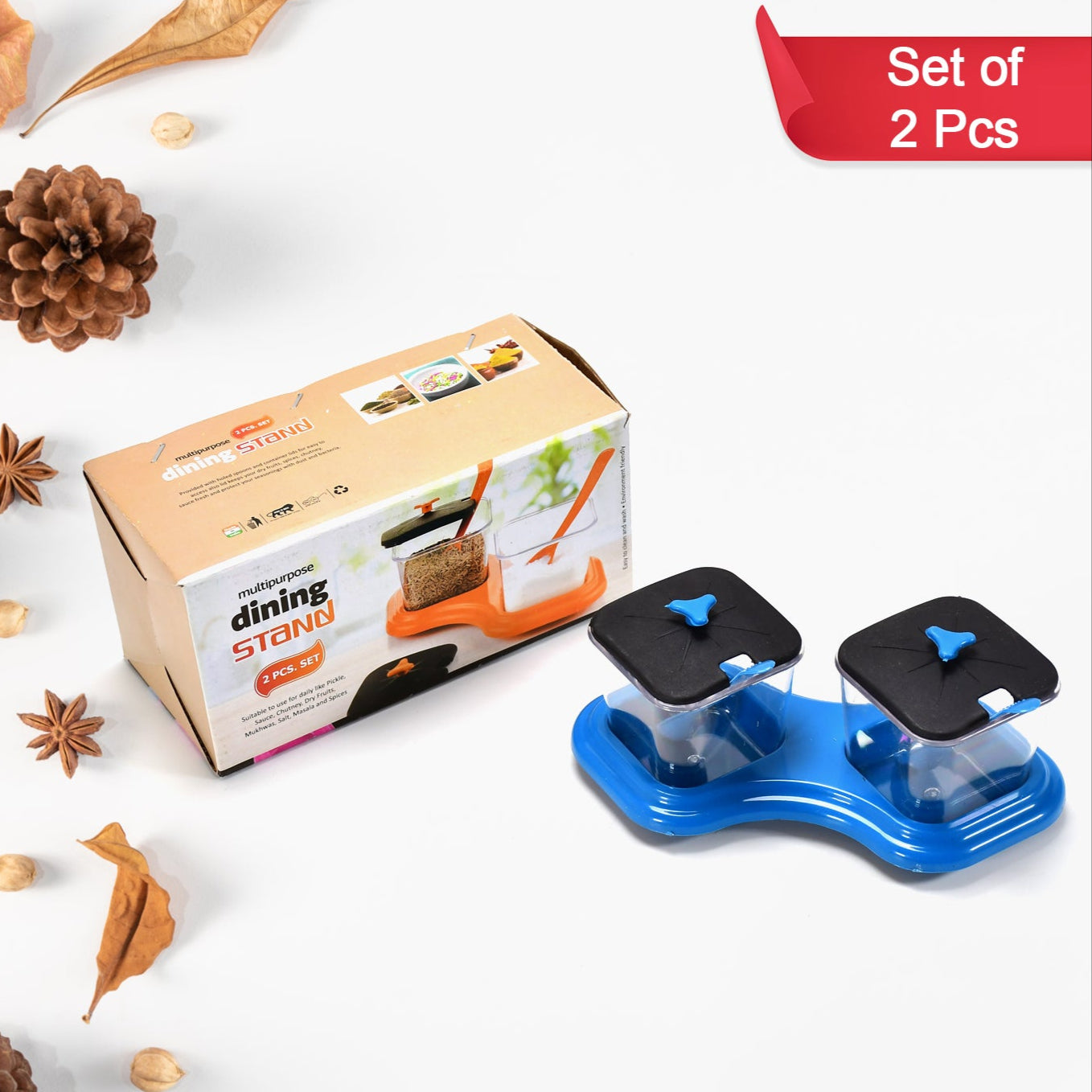 Dining Table Stand 2 Pcs Pickle Jar Spice Tray Spoons Virgin Plastic Kitchen Storage Container Serving Salt Pepper Sauces Chutney Masala Mukhwas Aachar - Happy Price - Image 1
