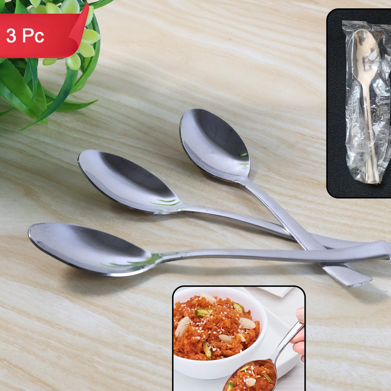 Set of 3 Dining Spoons - Smooth Edge Tableware for Everyday Meals - Happy Price - Image 1