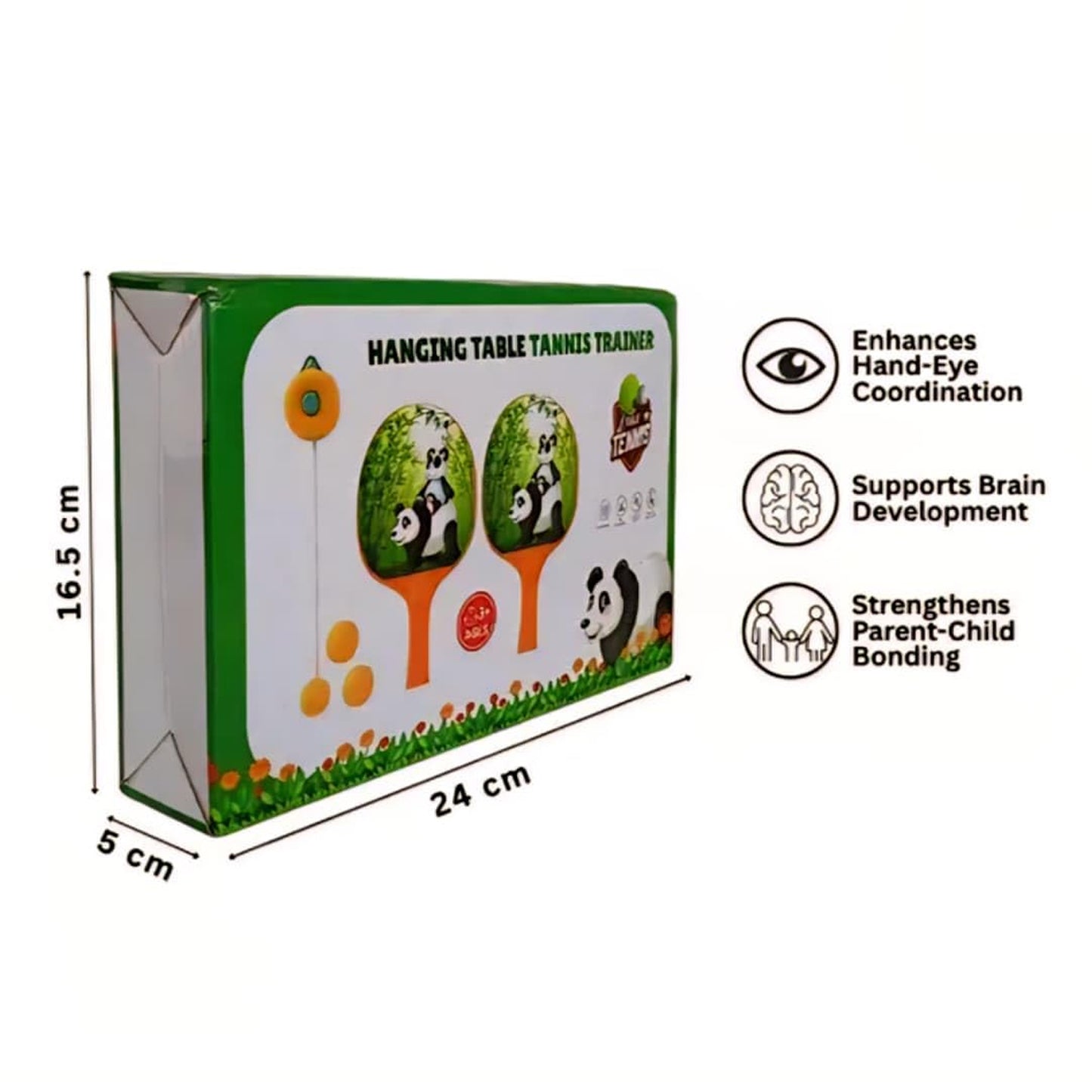 Indoor Ping Pong Trainer Set with 2 Paddles & 3 Balls - Panda Design (1 Set) - Happy Price - Image 4