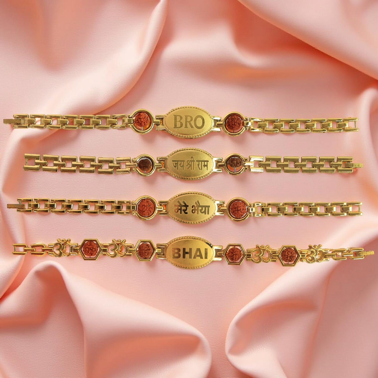 Gold Plated Metal Bracelet Rakhi For Brother (1 Pc) - Happy Price - Image 4