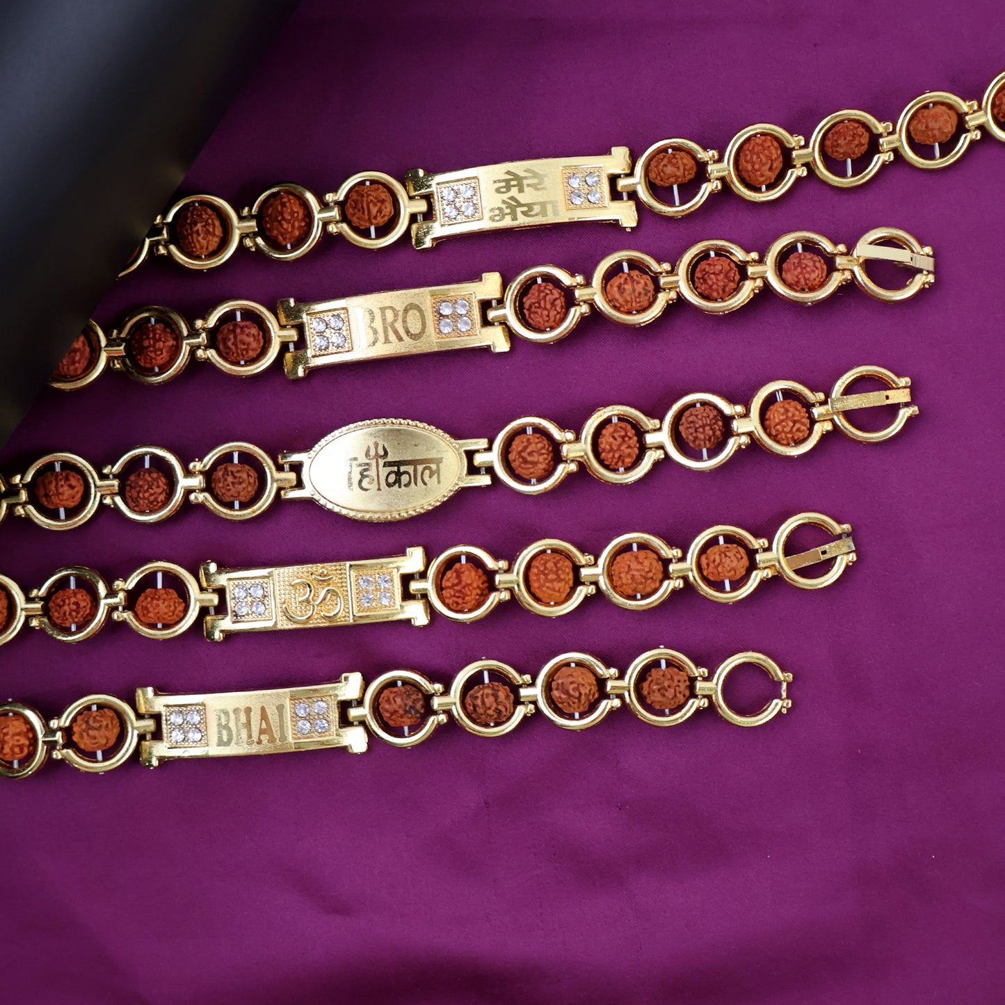 Gold Plated Designer Circular Bead Bracelet Rakhi For Brother (Mix Design  1 Pc) - Happy Price - Image 5