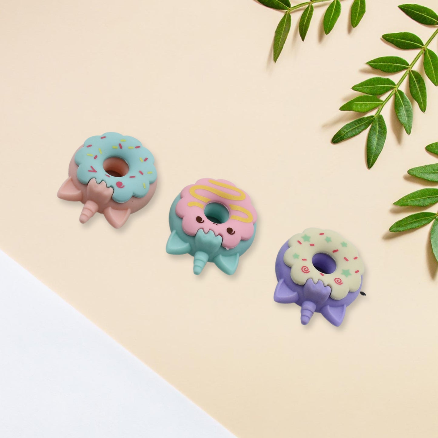 Tree Small Sized Cartoon Themed Non-toxic Donut Erasers School Stationery  For Kids - Boys  Girls  Birthday Gift Return Gift (3pc Set) - Happy Price - Image 3