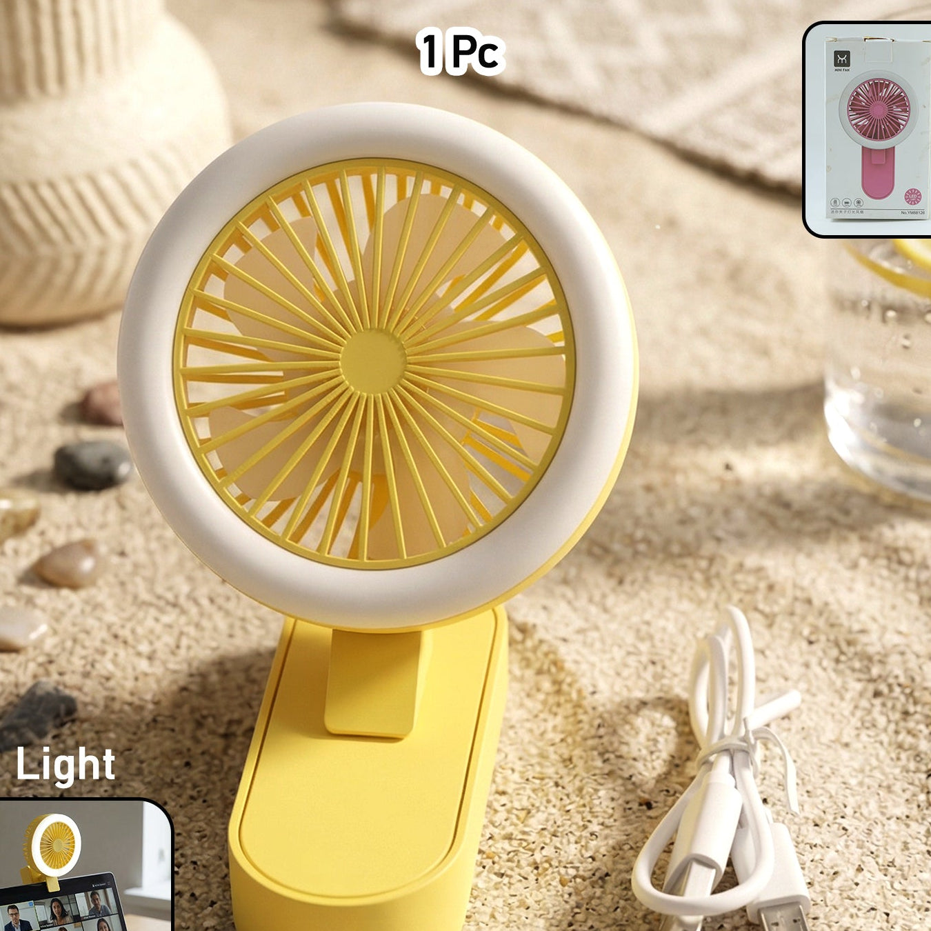 Compact Rechargeable Mini Fan with LED Light - USB Powered Personal Cooler (1 Pc) - Great Price - Image 1